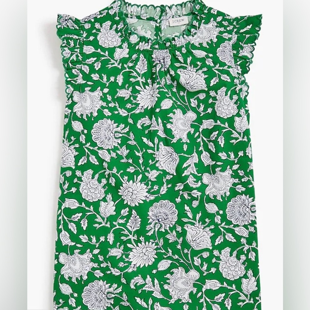 NWT J Crew Sleeveless Ruffle Top Green Picnic.